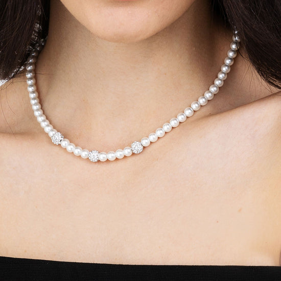 COLLANA DI PERLE DONNA CON CRISTALLI BIANCHI