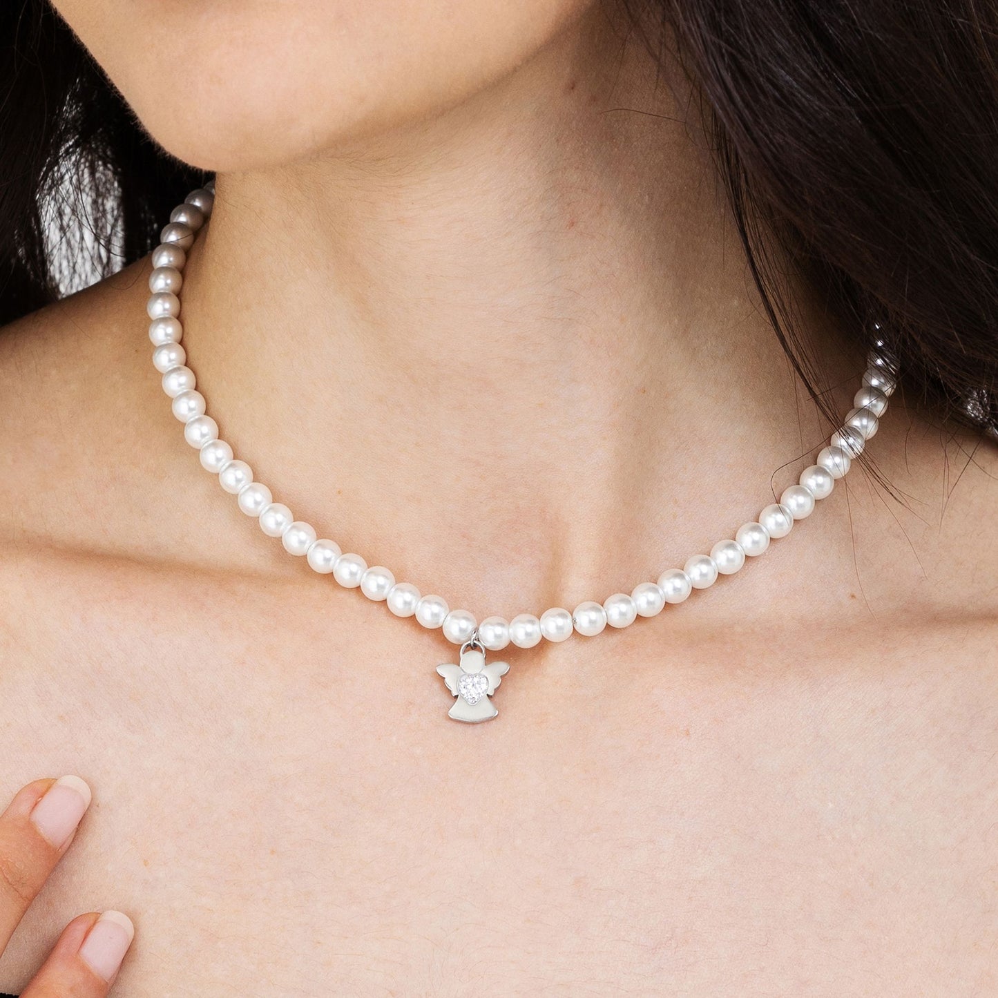 COLLANA DI PERLE BIANCHE DONNA CON ANGELO Luca Barra