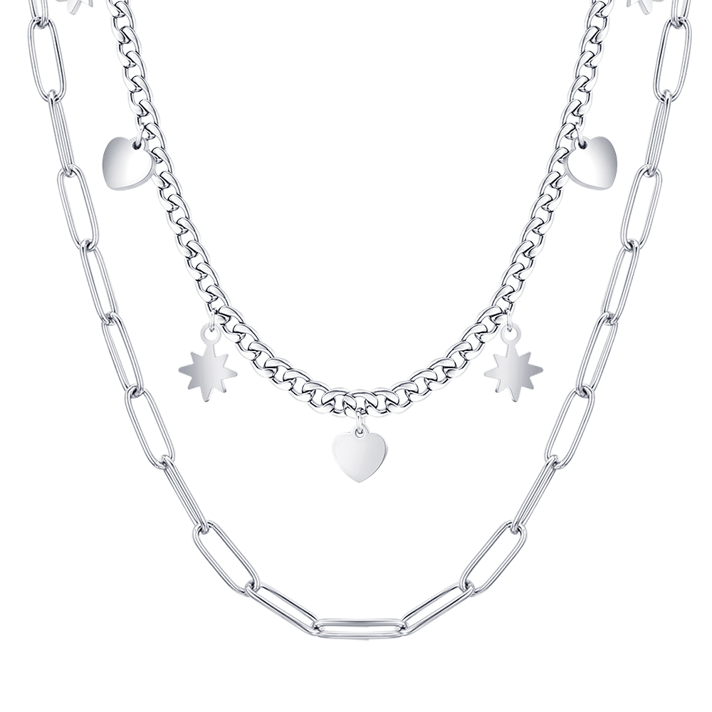 COLLANA DONNA IN ACCIAIO MULTIFILO CON STELLE E CUORI