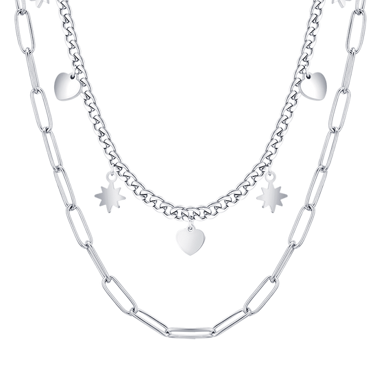 COLLANA DONNA IN ACCIAIO MULTIFILO CON STELLE E CUORI