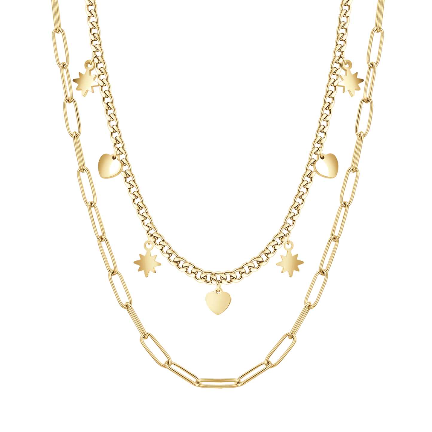 COLLANA DONNA IN ACCIAIO IP GOLD MULTIFILO CON STELLE E CUORI