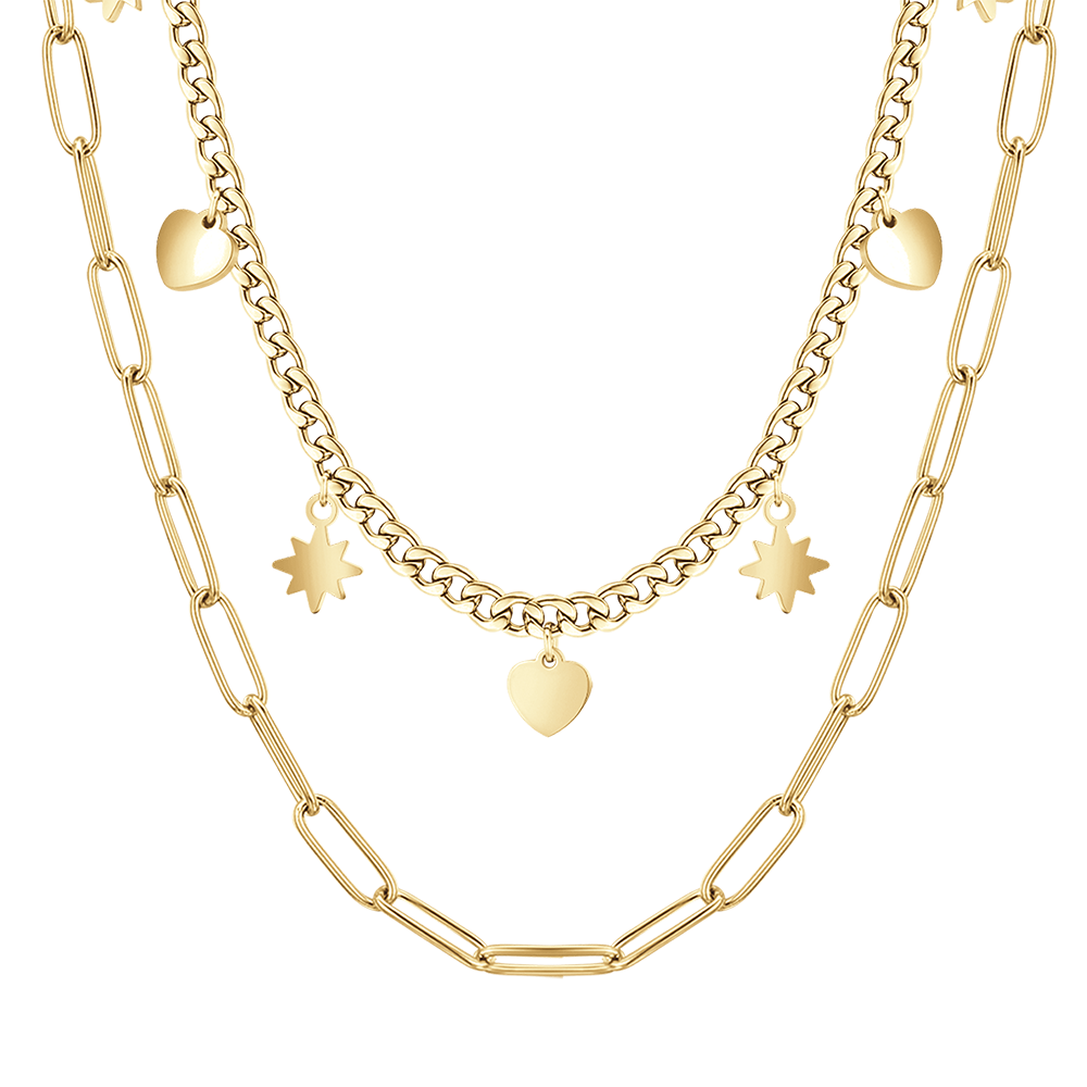 COLLANA DONNA IN ACCIAIO IP GOLD MULTIFILO CON STELLE E CUORI