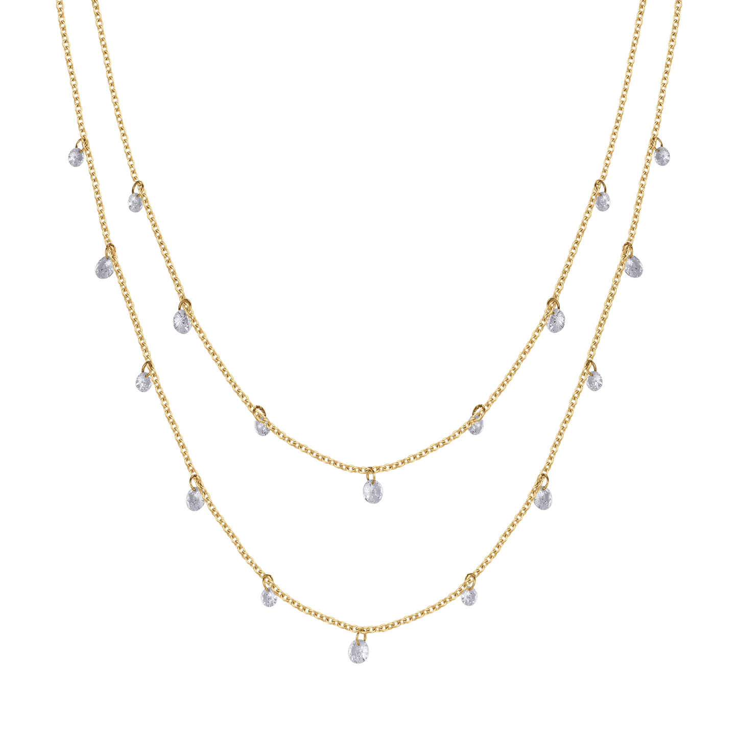 COLLANA DONNA IN ACCIAIO IP GOLD MULTIFILO CON CRISTALLI BIANCHI