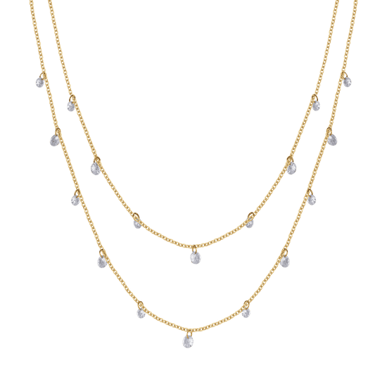 COLLANA DONNA IN ACCIAIO IP GOLD MULTIFILO CON CRISTALLI BIANCHI Luca Barra