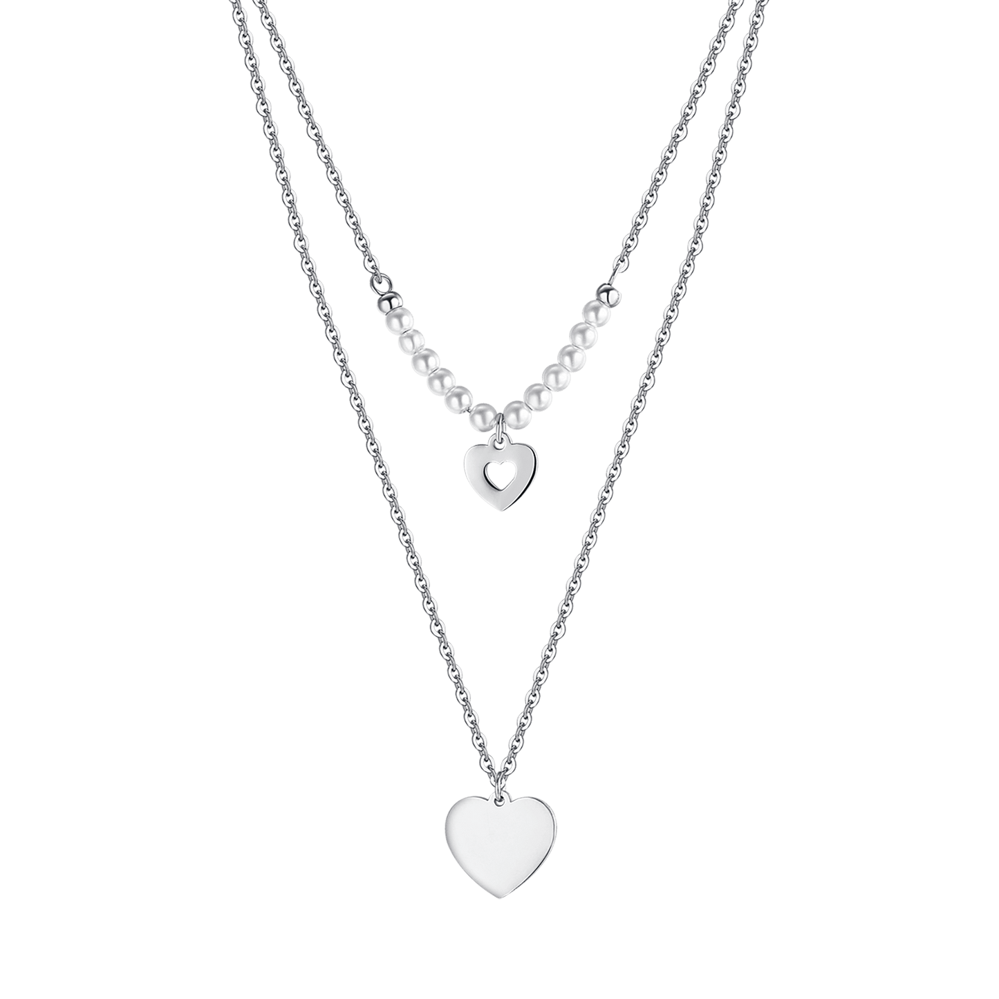 COLLANA DONNA IN ACCIAIO IP GOLD CON CUORI E PERLE BIANCHE