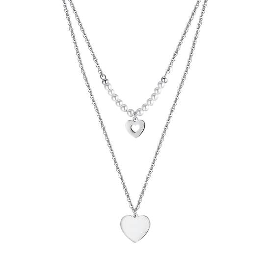 COLLANA DONNA IN ACCIAIO IP GOLD CON CUORI E PERLE BIANCHE