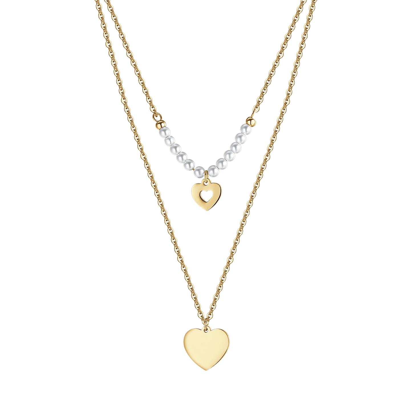 COLLANA DONNA IN ACCIAIO IP GOLD CON CUORI E PERLE BIANCHE Luca Barra