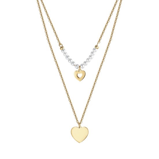 COLLANA DONNA IN ACCIAIO IP GOLD CON CUORI E PERLE BIANCHE Luca Barra