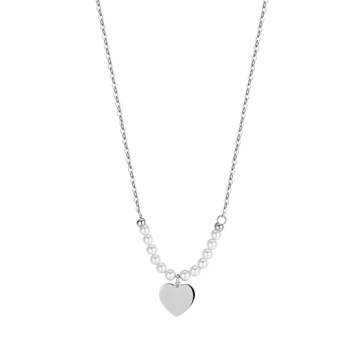 COLLANA DONNA IN ACCIAIO IP GOLD CON CUORE E PERLE BIANCHE