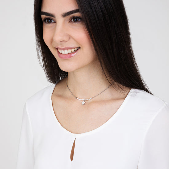 COLLANA DONNA IN ACCIAIO IP GOLD CON STELLA E PERLE BIANCHE