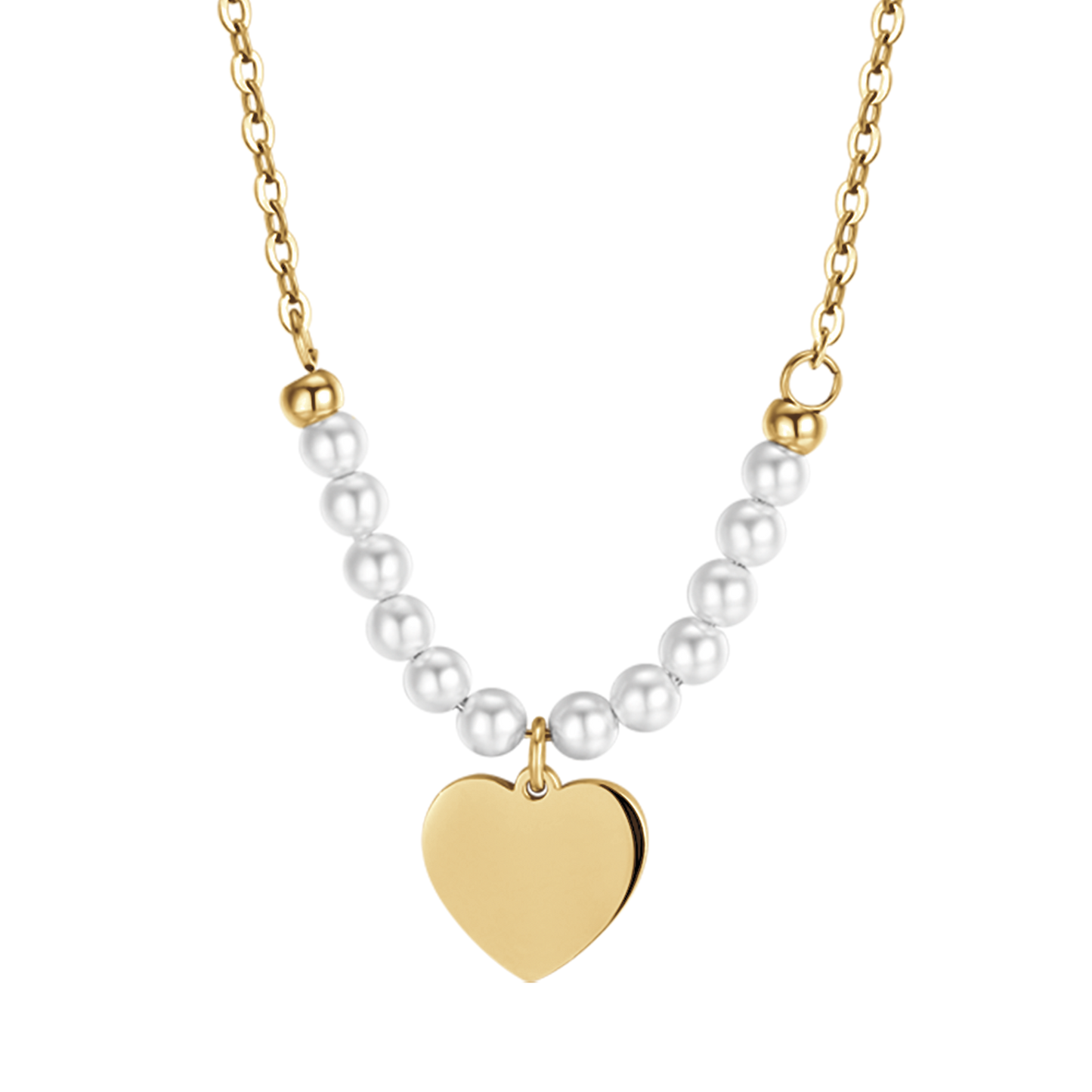 COLLANA DONNA IN ACCIAIO IP GOLD CON CUORE E PERLE BIANCHE