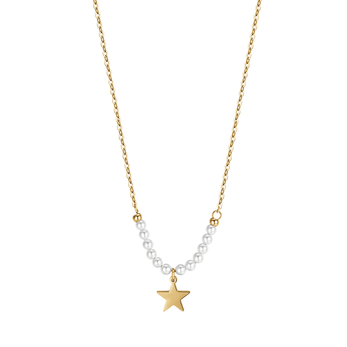 COLLANA DONNA IN ACCIAIO IP GOLD CON STELLA E PERLE BIANCHE