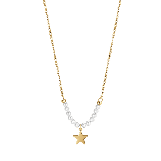 COLLANA DONNA IN ACCIAIO IP GOLD CON STELLA E PERLE BIANCHE