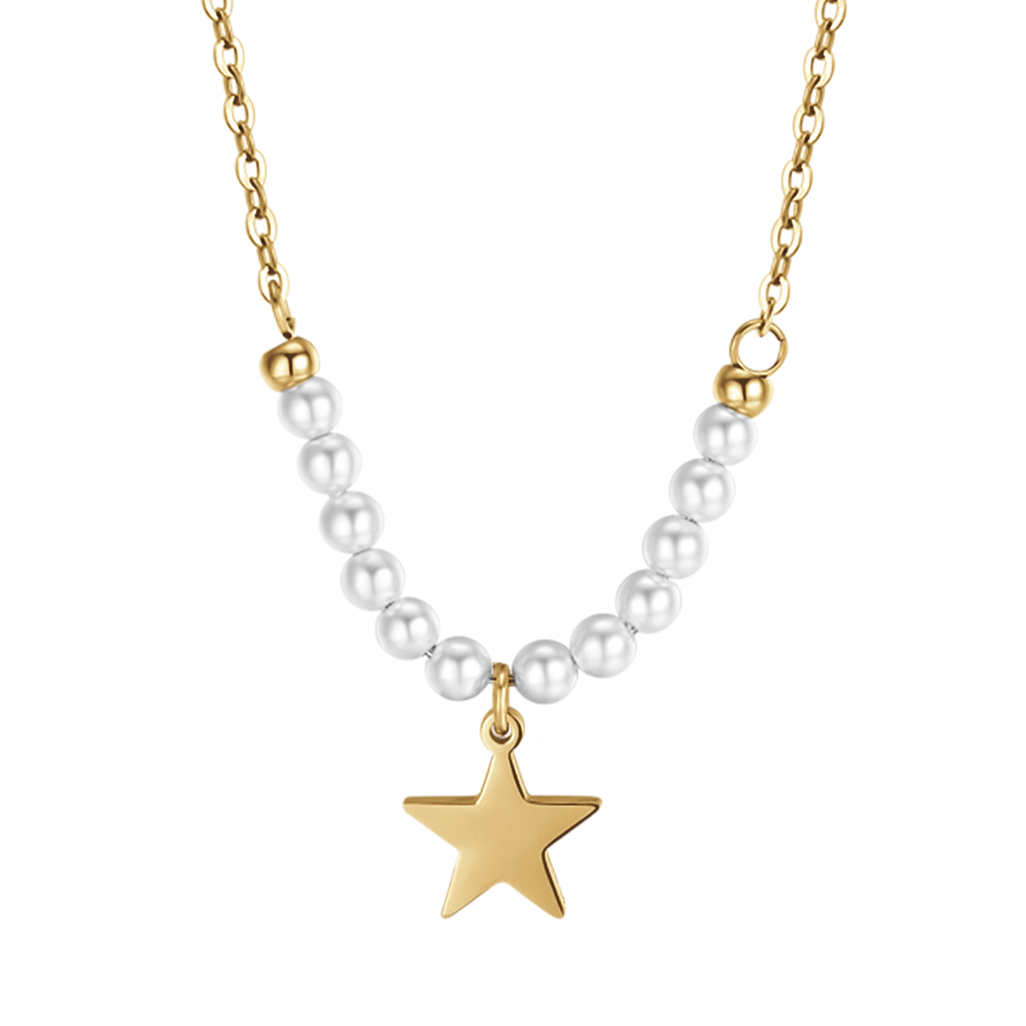 COLLANA DONNA IN ACCIAIO IP GOLD CON STELLA E PERLE BIANCHE