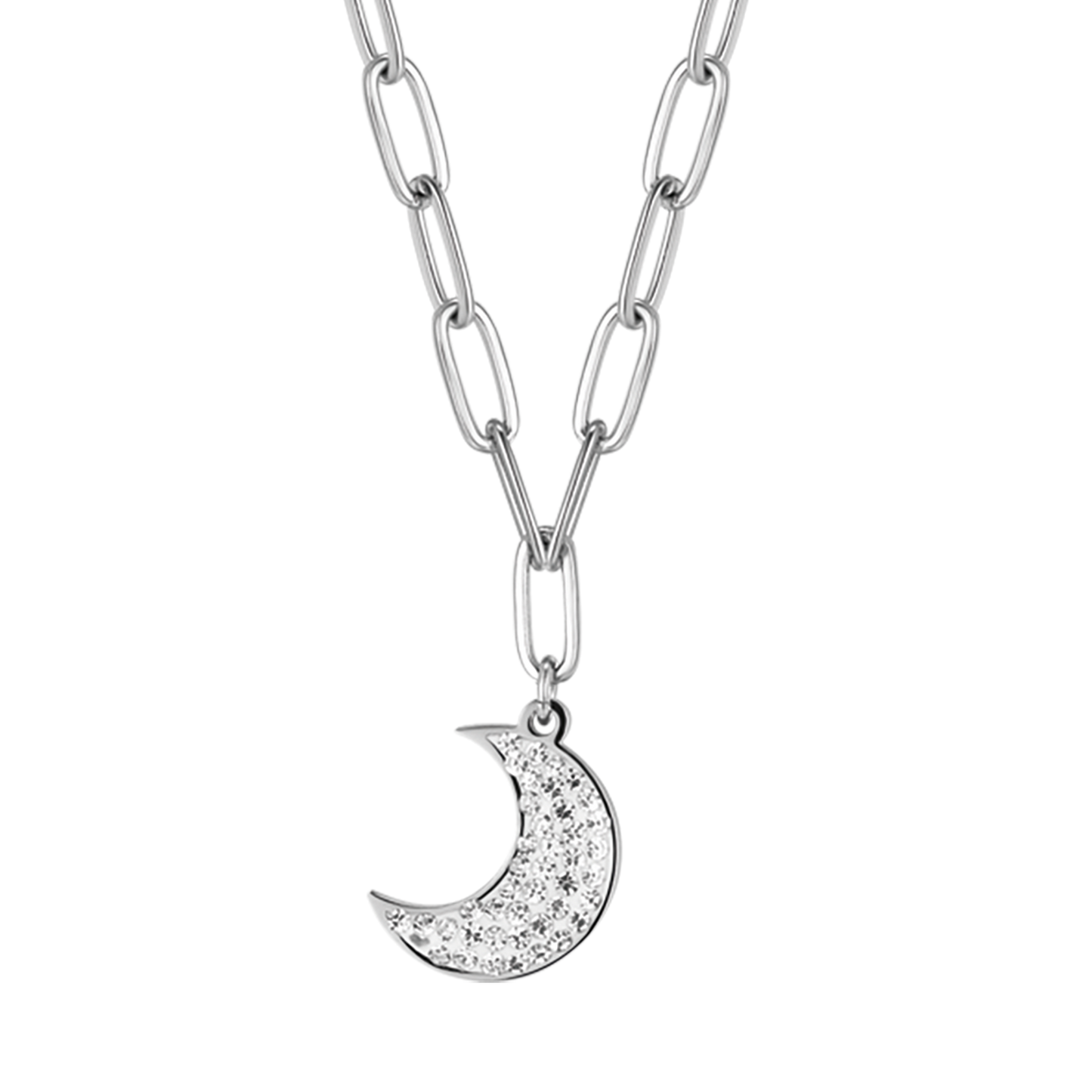 COLLANA DONNA IN ACCIAIO CON LUNA E CRISTALLI BIANCHI