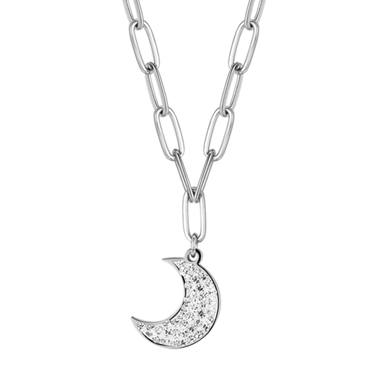 COLLANA DONNA IN ACCIAIO CON LUNA E CRISTALLI BIANCHI