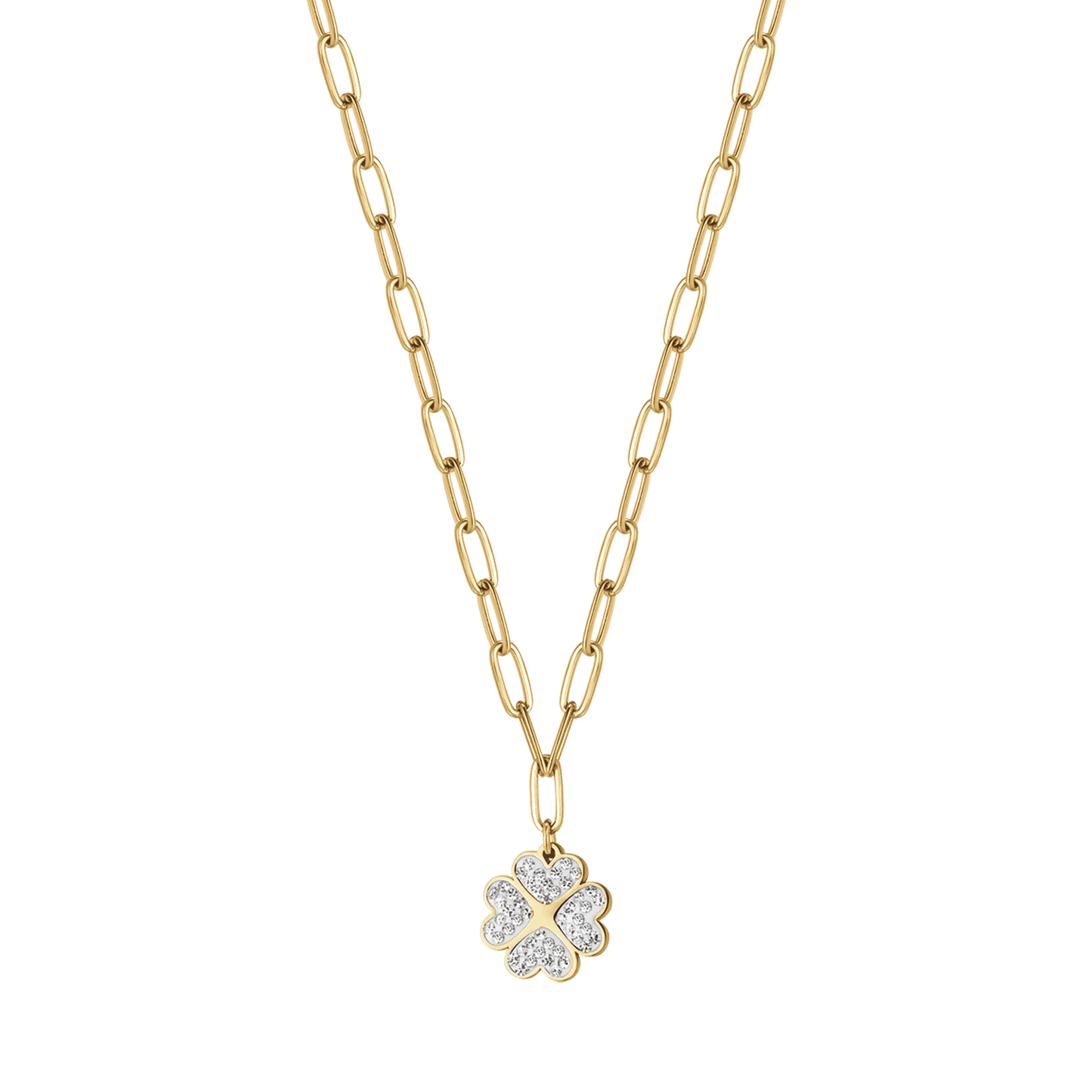 COLLANA DONNA IN ACCIAIO IP GOLD CON QUADRIFOGLIO E CRISTALLI BIANCHI Luca Barra