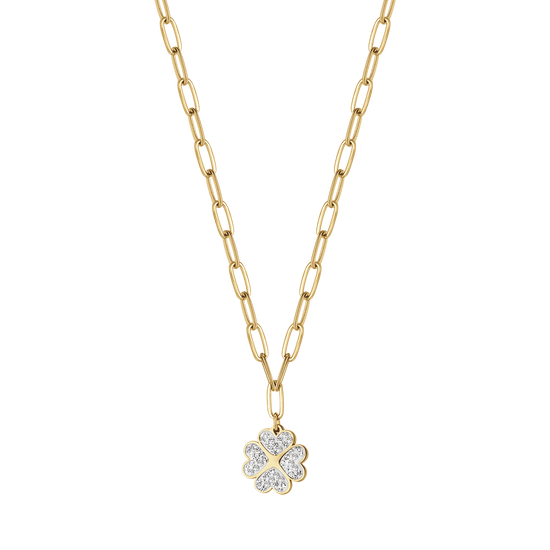 COLLANA DONNA IN ACCIAIO IP GOLD CON QUADRIFOGLIO E CRISTALLI BIANCHI Luca Barra