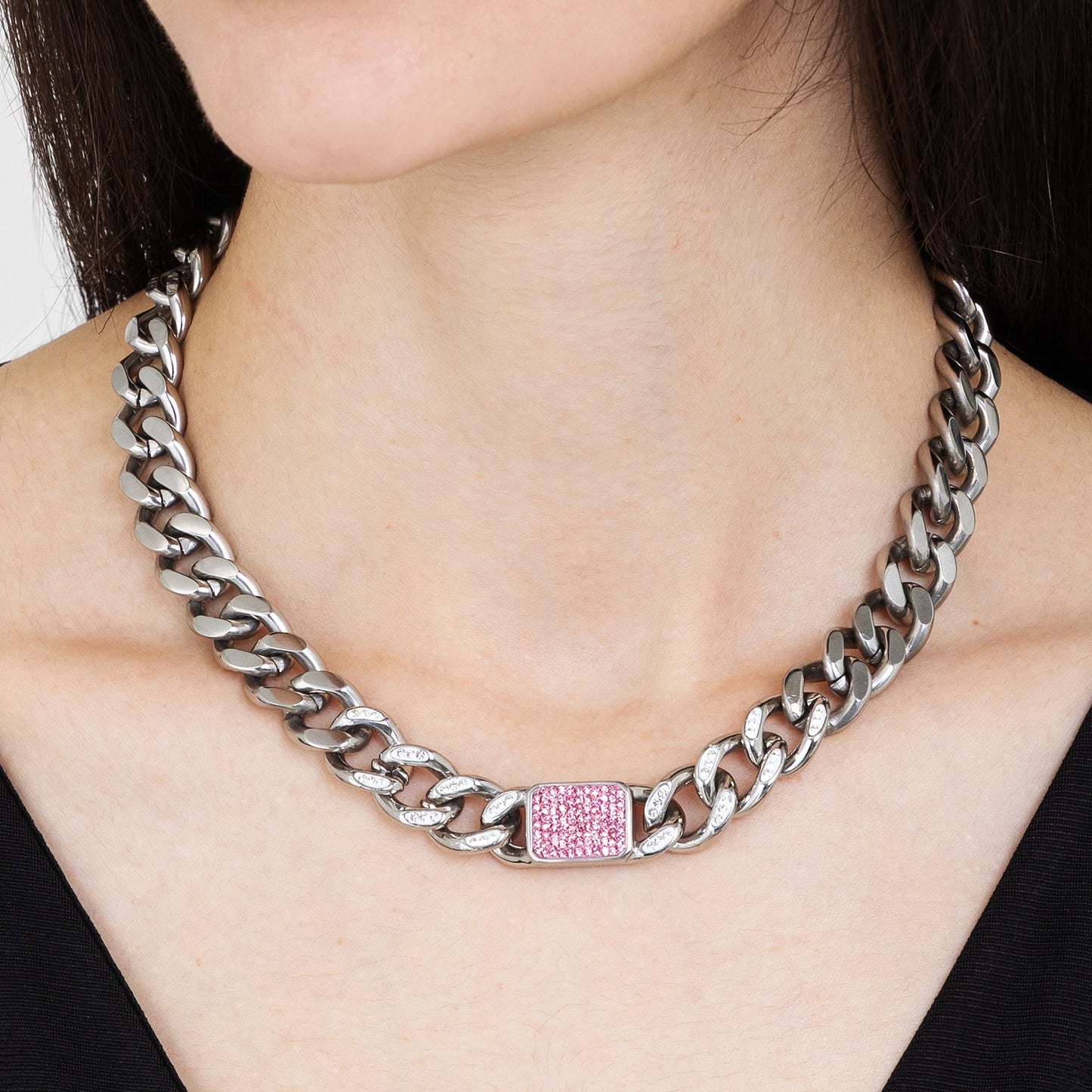 COLLANA DONNA IN ACCIAIO CON CRISTALLI FUCSIA Luca Barra