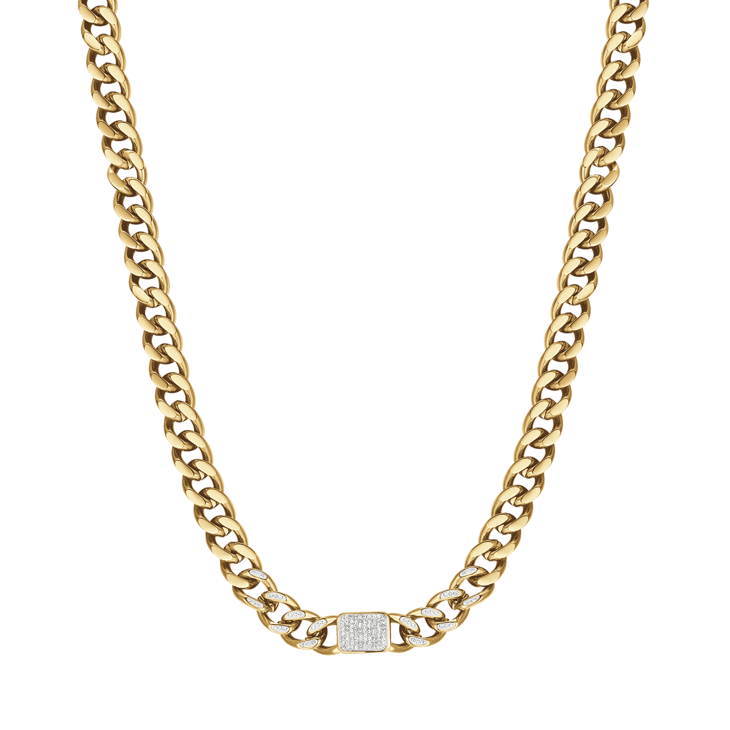 COLLANA DONNA IN ACCIAIO IP GOLD CON CRISTALLI BIANCHI PENDENTI E MAGLIA CATENA