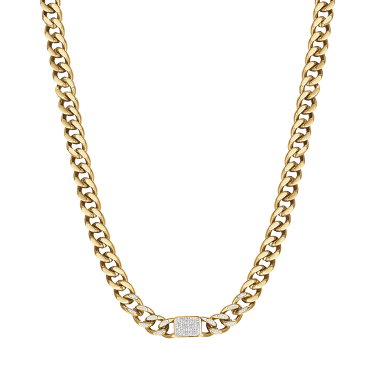 COLLANA DONNA IN ACCIAIO IP GOLD CON CRISTALLI BIANCHI PENDENTI E MAGLIA CATENA Luca Barra