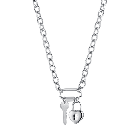 COLLANA DONNA IN ACCIAIO CON CHIAVE E CUORE LUCCHETTO