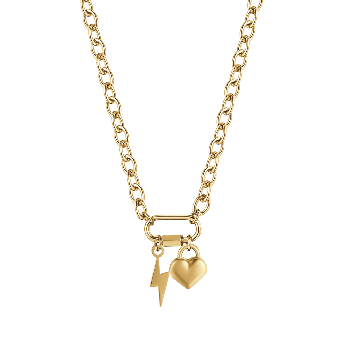 COLLANA DONNA IN ACCIAIO IP GOLD CON FULMINE E CUORE Luca Barra