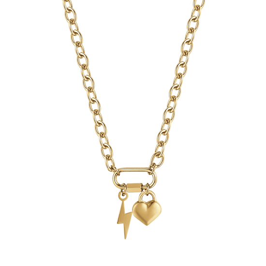 COLLANA DONNA IN ACCIAIO IP GOLD CON FULMINE E CUORE Luca Barra