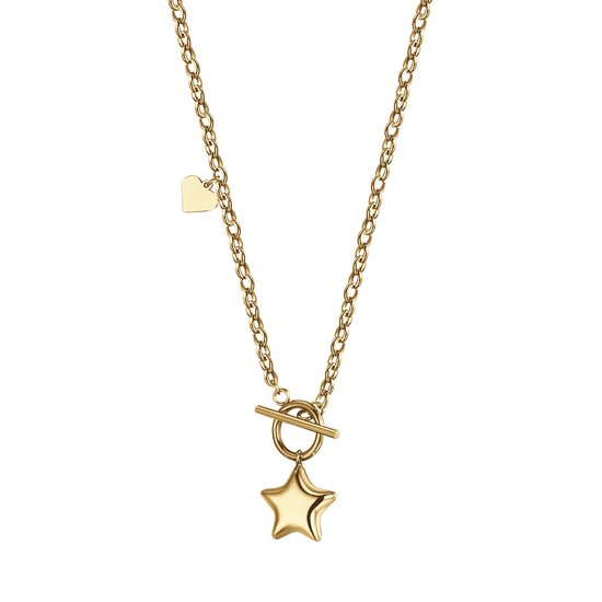 COLLANA DONNA IN ACCIAIO IP GOLD CON STELLA E CUORE