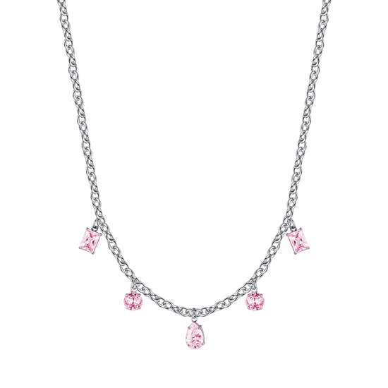 COLLANA DONNA IN ACCIAIO IP GOLD CON CRISTALLI FUCSIA PENDENTI Luca Barra