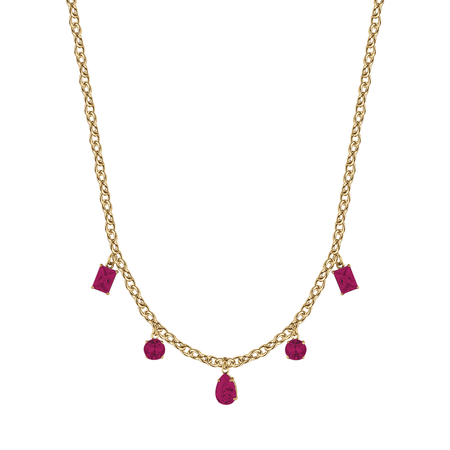 COLLANA DONNA IN ACCIAIO IP GOLD CON CRISTALLI FUCSIA PENDENTI