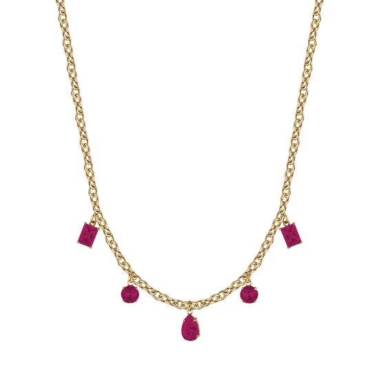 COLLANA DONNA IN ACCIAIO IP GOLD CON CRISTALLI FUCSIA PENDENTI