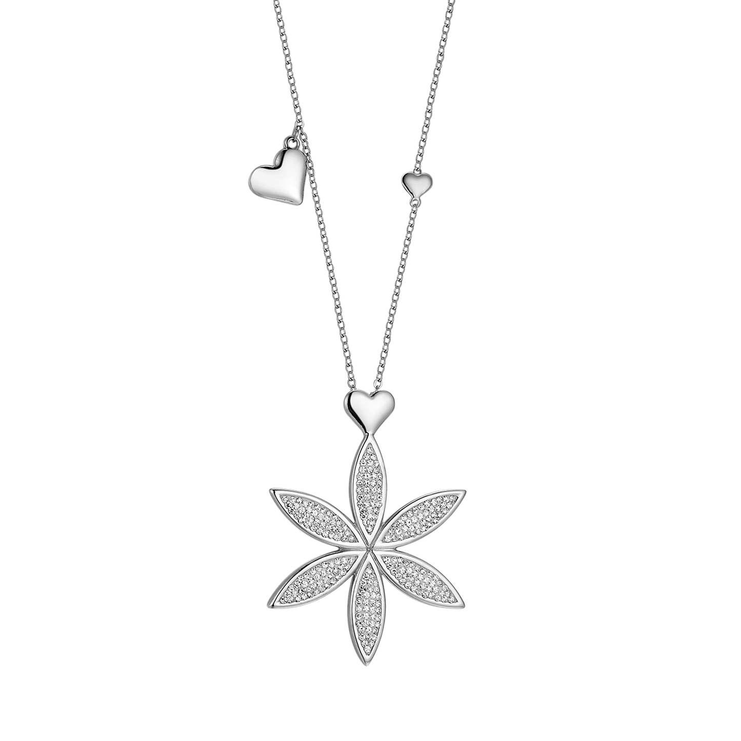 COLLANA DONNA LUNGA IN ACCIAIO CON FIORE DELLA VITA E CUORE Luca Barra