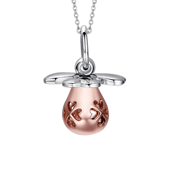 COLLANA CHIAMA ANGELI IN ACCIAIO CON CIUCCIOTTO IN METALLO IP ROSE