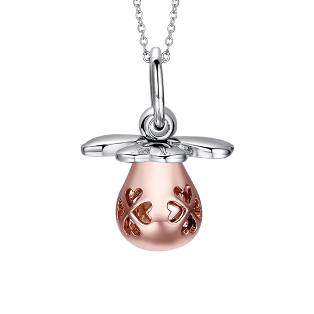 COLLANA CHIAMA ANGELI IN ACCIAIO CON CIUCCIOTTO IN METALLO IP ROSE