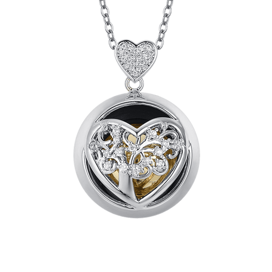 COLLANA CHIAMA ANGELI IN ACCIAIO CON CUORE IN METALLO E SFERA IN METALLO