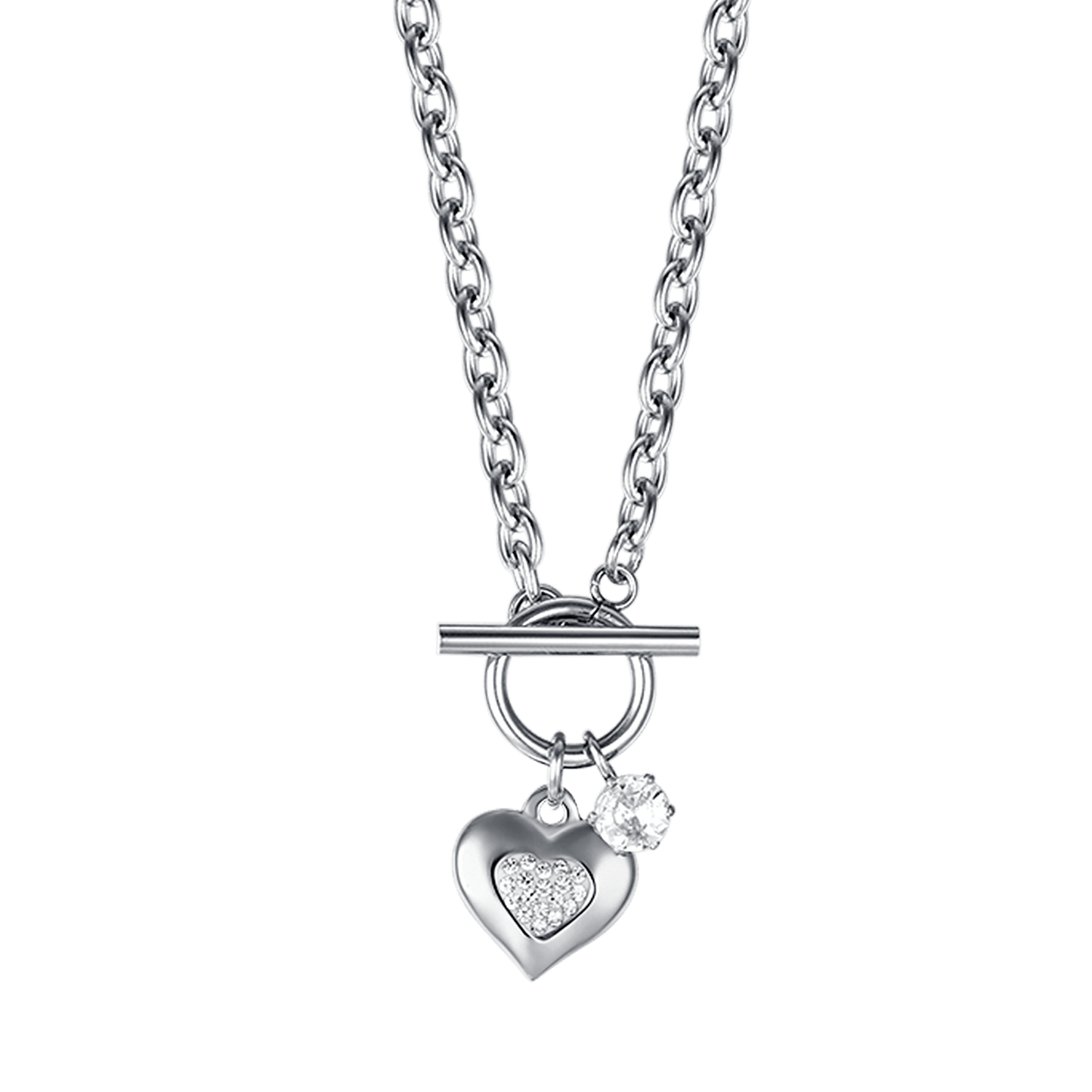 COLLANA DONNA IN ACCIAIO CON CUORE CON CRISTALLI BIANCHI