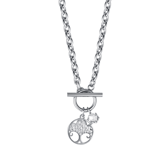 COLLANA DONNA IN ACCIAIO CON ALBERO DELLA VITA CON CRISTALLI BIANCHI