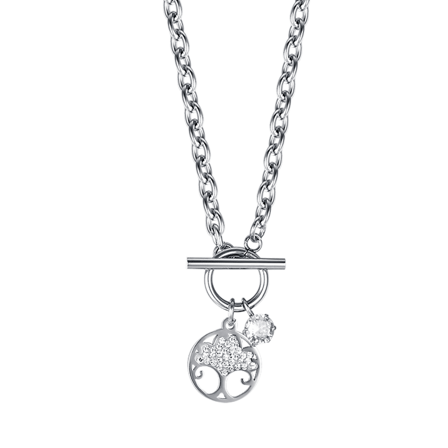 COLLANA DONNA IN ACCIAIO CON ALBERO DELLA VITA CON CRISTALLI BIANCHI