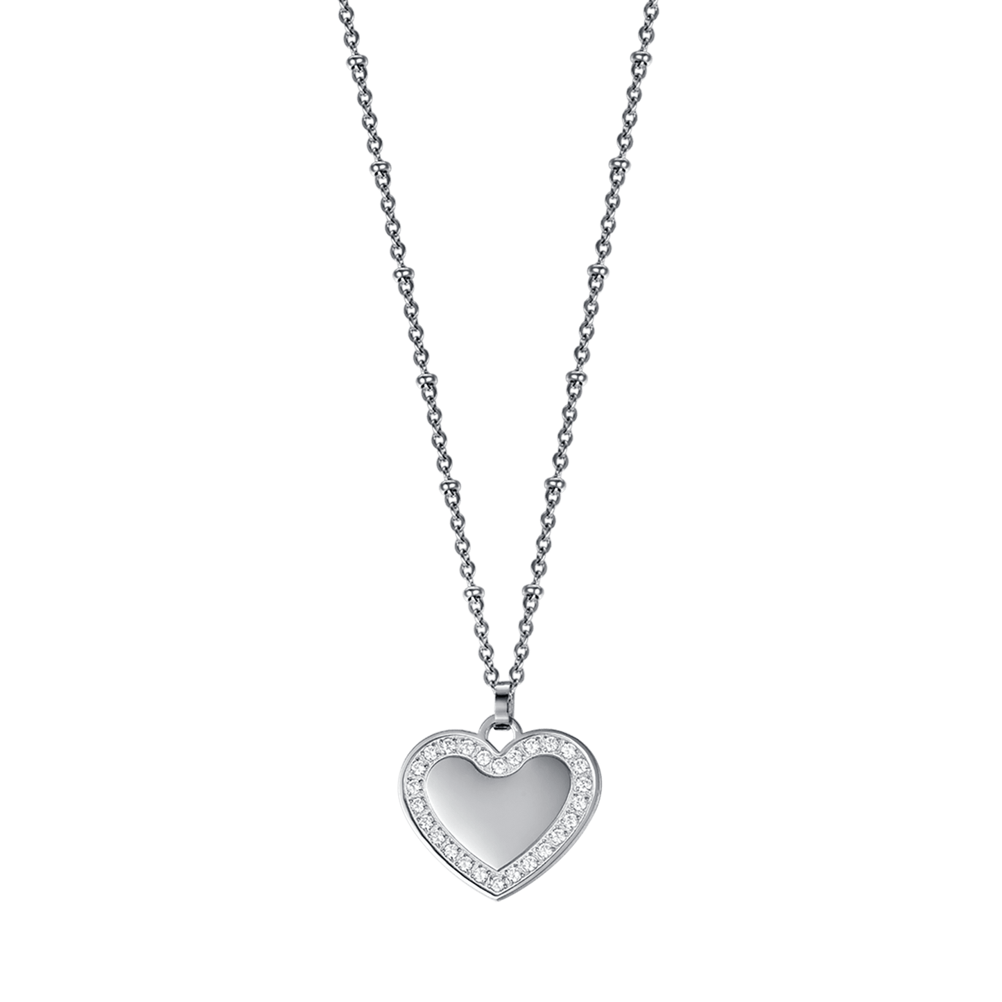 COLLANA DONNA IN ACCIAIO CON CUORE CON CRISTALLI BIANCHI