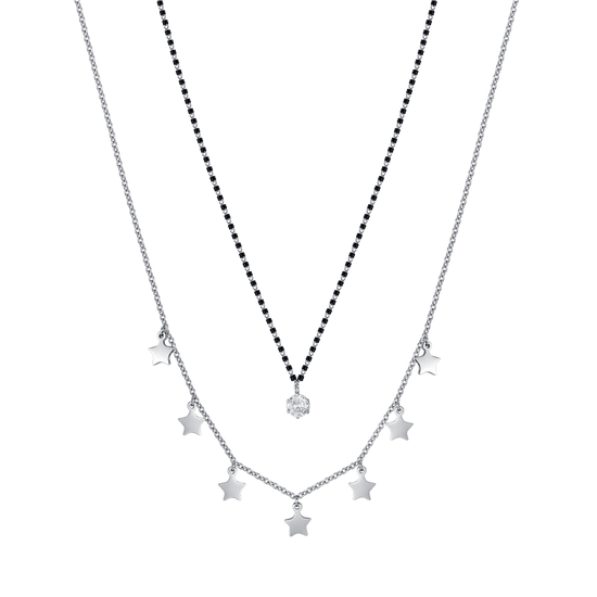 COLLANA DONNA IN ACCIAIO CON STELLE, ELEMENTI IP NERO E CRISTALLO BIANCO