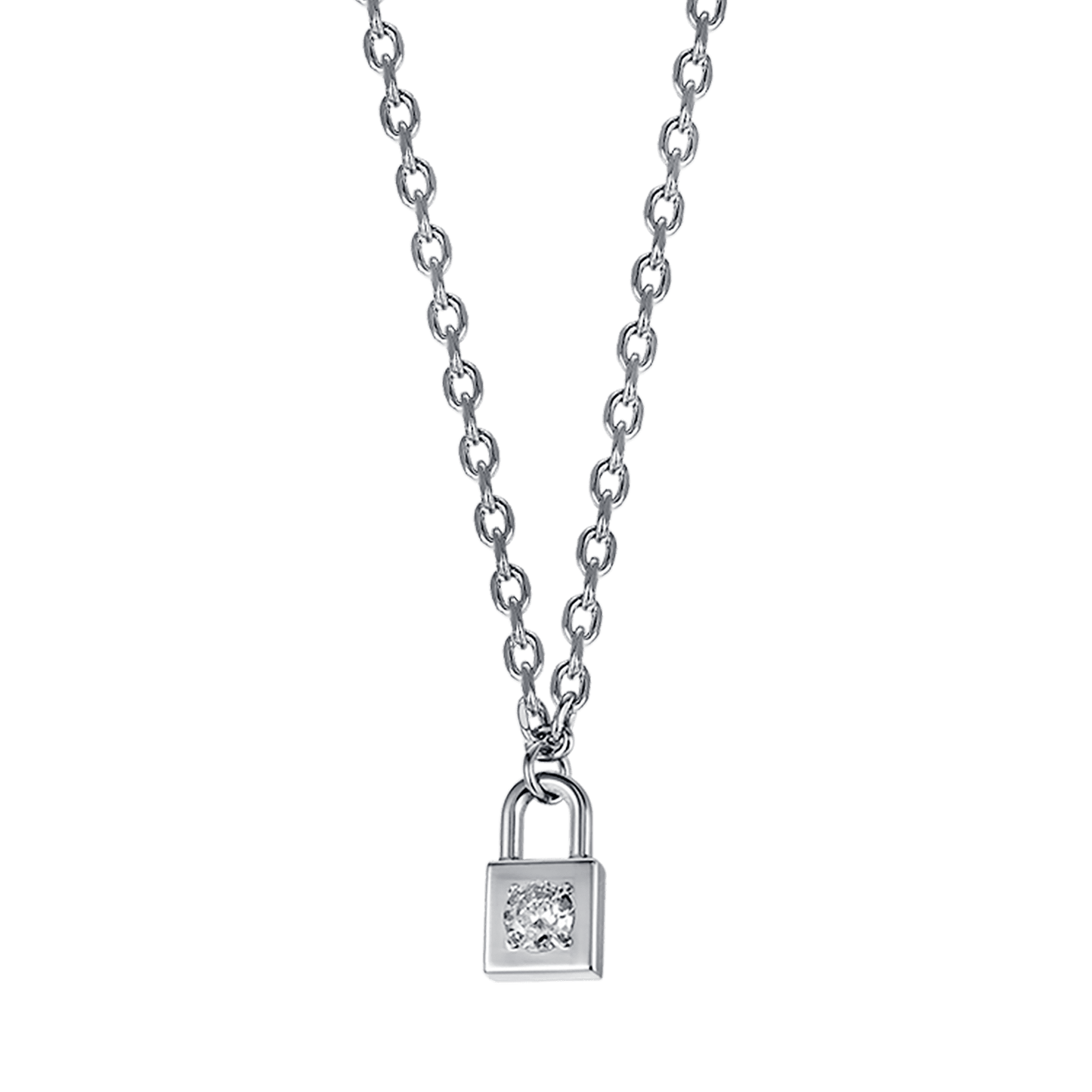 COLLANA DONNA IN ACCIAIO CON LUCCHETTO CON CRISTALLO BIANCO