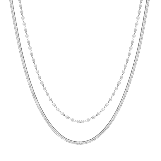 COLLANA DONNA IN ACCIAIO CON PERLE BIANCHE