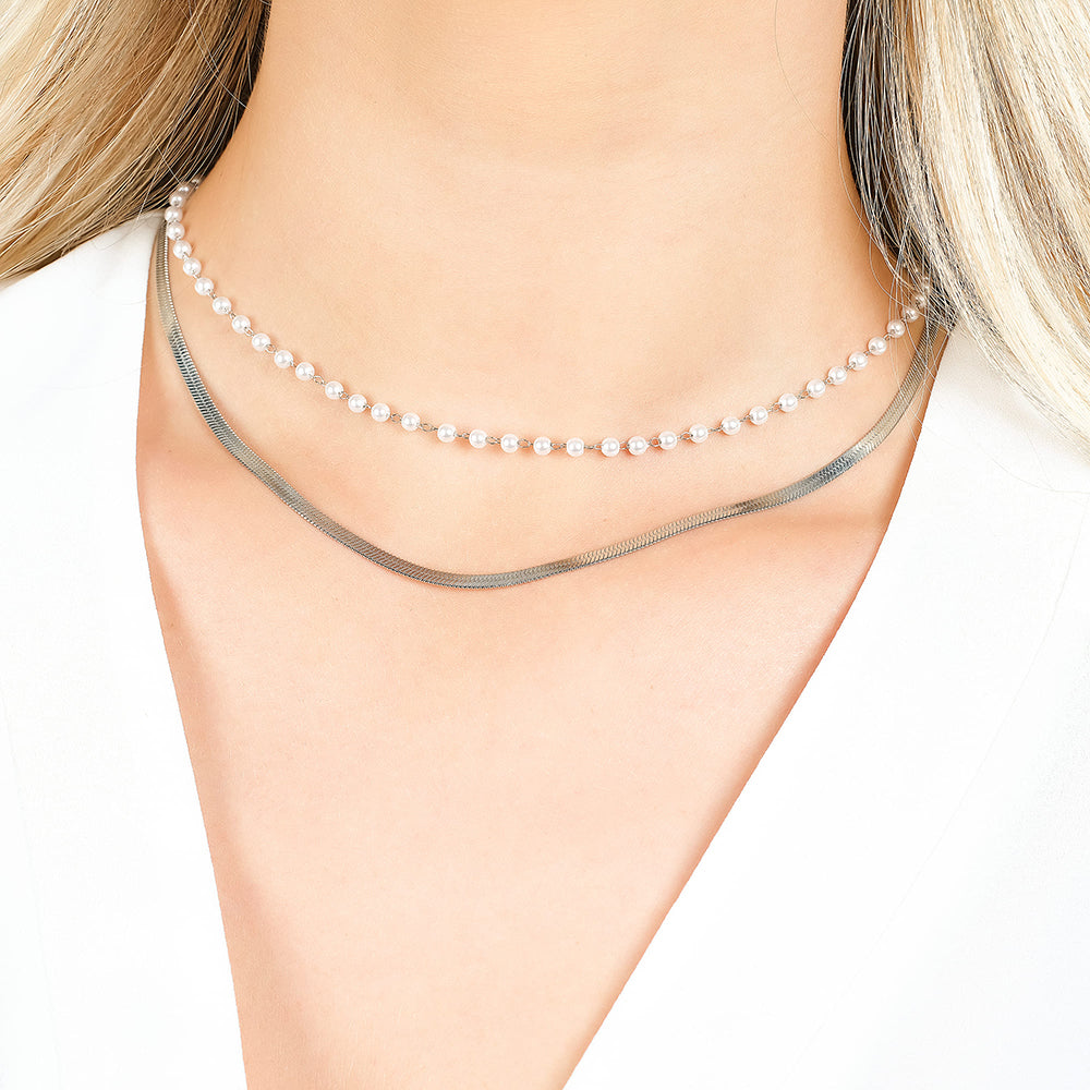 COLLANA DONNA IN ACCIAIO CON PERLE BIANCHE