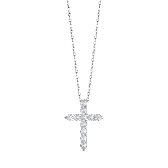 COLLANA DONNA IN ACCIAIO CON CROCE CON CRISTALLI BIANCHI