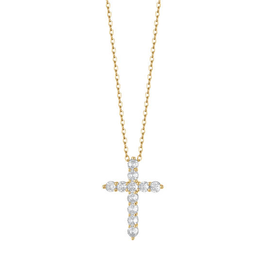 COLLANA DONNA IN ACCIAIO IP GOLD CON CROCE CON CRISTALLI BIANCHI