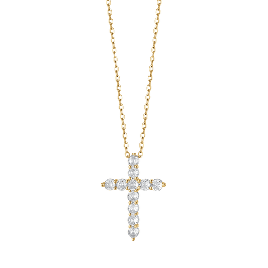 COLLANA DONNA IN ACCIAIO IP GOLD CON CROCE CON CRISTALLI BIANCHI