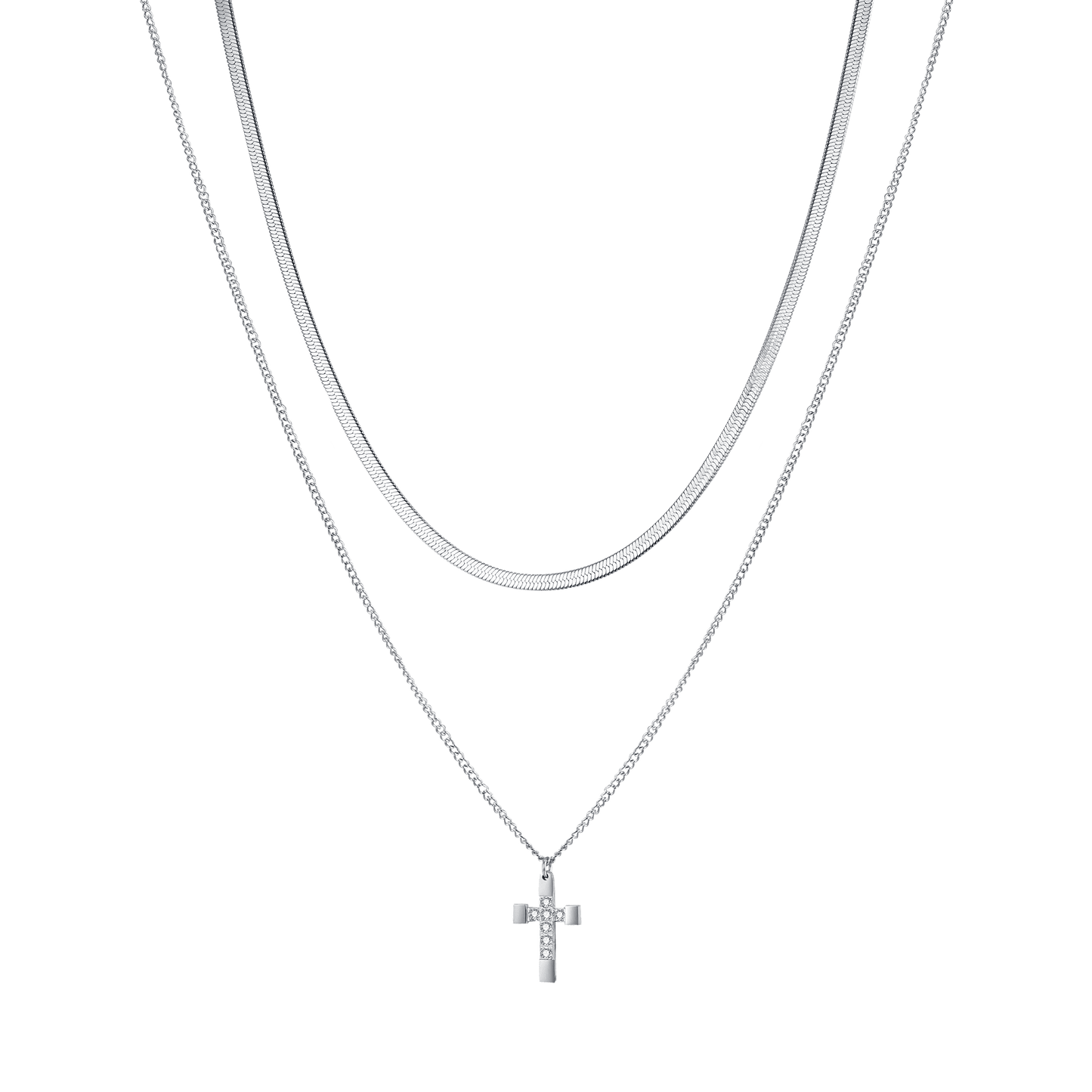 COLLANA DONNA IN ACCIAIO CON CROCE CON CRISTALLI BIANCHI