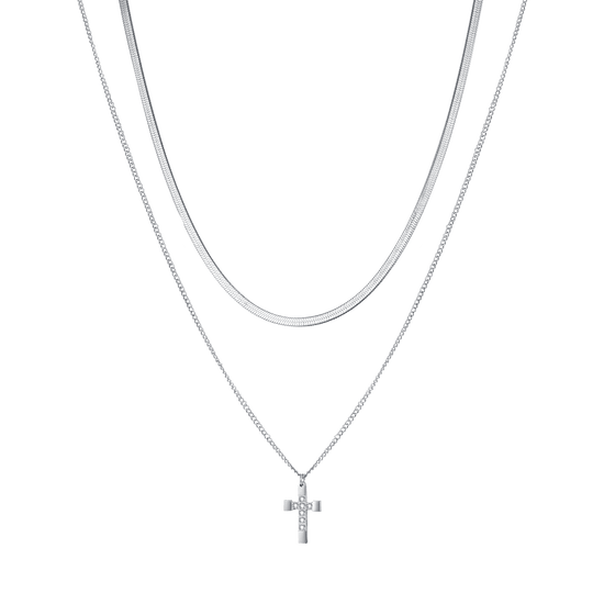 COLLANA DONNA IN ACCIAIO CON CROCE CON CRISTALLI BIANCHI