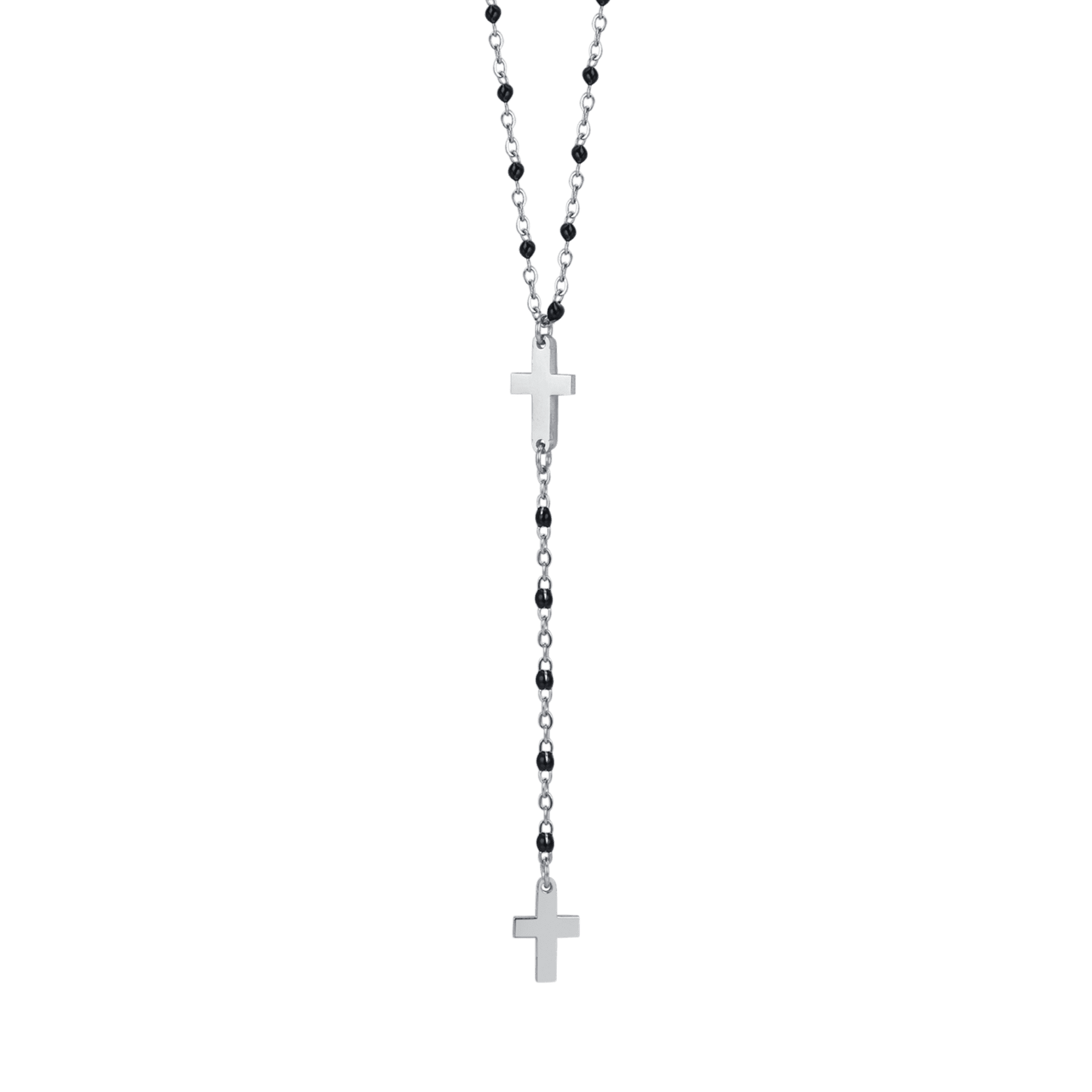 COLLANA ROSARIO DONNA IN ACCIAIO CON CROCI ED ELEMENTI NERI